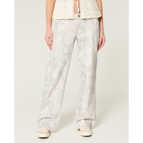 Hollister Women’s 000 / 23 Jeans Low Rise Baggy White Camo Denim Wide Leg Y2k - Picture 14 of 16